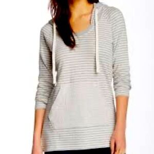 James Perse Women’s Striped Hoodie Standard Sweatshirt Kangaroo Pocket 2/Medium
